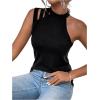imageFloerns Womens Cut Out Mock Neck Asymmetrical Sleeveless Casual Tank TopA Black
