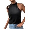 imageFloerns Womens Cut Out Mock Neck Asymmetrical Sleeveless Casual Tank TopA Black