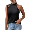 imageFloerns Womens Cut Out Mock Neck Asymmetrical Sleeveless Casual Tank TopA Black