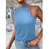 imageFloerns Womens Cut Out Mock Neck Asymmetrical Sleeveless Casual Tank TopBlue