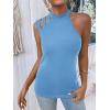 imageFloerns Womens Cut Out Mock Neck Asymmetrical Sleeveless Casual Tank TopBlue
