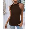 imageFloerns Womens Cut Out Mock Neck Asymmetrical Sleeveless Casual Tank TopBrown