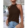 imageFloerns Womens Cut Out Mock Neck Asymmetrical Sleeveless Casual Tank TopBrown