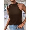 imageFloerns Womens Cut Out Mock Neck Asymmetrical Sleeveless Casual Tank TopBrown