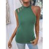 imageFloerns Womens Cut Out Mock Neck Asymmetrical Sleeveless Casual Tank TopGreen