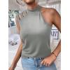 imageFloerns Womens Cut Out Mock Neck Asymmetrical Sleeveless Casual Tank TopGrey