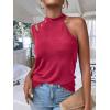 imageFloerns Womens Cut Out Mock Neck Asymmetrical Sleeveless Casual Tank TopHot Pink Solid