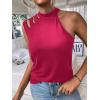 imageFloerns Womens Cut Out Mock Neck Asymmetrical Sleeveless Casual Tank TopHot Pink Solid