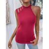 imageFloerns Womens Cut Out Mock Neck Asymmetrical Sleeveless Casual Tank TopHot Pink Solid