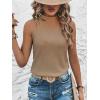 imageFloerns Womens Cut Out Mock Neck Asymmetrical Sleeveless Casual Tank TopKhaki