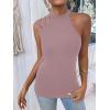 imageFloerns Womens Cut Out Mock Neck Asymmetrical Sleeveless Casual Tank TopMauve Purple