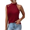 imageFloerns Womens Cut Out Mock Neck Asymmetrical Sleeveless Casual Tank TopRed