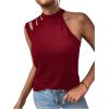 imageFloerns Womens Cut Out Mock Neck Asymmetrical Sleeveless Casual Tank TopRed