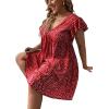 imageFloerns Womens Plus Size Floral V Neck Ruffle Sleeve Short Summer DressA Red