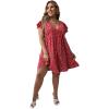 imageFloerns Womens Plus Size Floral V Neck Ruffle Sleeve Short Summer DressA Red