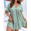 imageFloerns Womens Plus Size Floral V Neck Ruffle Sleeve Short Summer DressGreen Dalmatian
