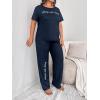 imageFloerns Womens Plus Size Pajamas Graphic Print Short Sleeve Tee with Pants Pj SetA Navy Blue