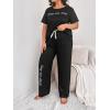 imageFloerns Womens Plus Size Pajamas Graphic Print Short Sleeve Tee with Pants Pj SetBlack Slogan