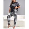 imageFloerns Womens Plus Size Pajamas Graphic Print Short Sleeve Tee with Pants Pj SetBlack White Plaid