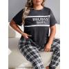 imageFloerns Womens Plus Size Pajamas Graphic Print Short Sleeve Tee with Pants Pj SetBlack White Plaid