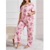 imageFloerns Womens Plus Size Pajamas Graphic Print Short Sleeve Tee with Pants Pj SetPink Bear