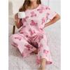 imageFloerns Womens Plus Size Pajamas Graphic Print Short Sleeve Tee with Pants Pj SetPink Bear