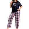 imageFloerns Womens Plus Size Pajamas Graphic Print Short Sleeve Tee with Pants Pj SetPink Plaid