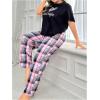 imageFloerns Womens Plus Size Pajamas Graphic Print Short Sleeve Tee with Pants Pj SetPink Plaid