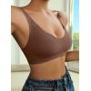 imageFloerns Womens Seamless Deep V Bras Invisibles No Show Wireless Comfortable BraCoffee Brown