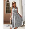 imageFloerns Womens Striped Print Notched Neck Sleeveless Ruffle A Line Midi DressBlack