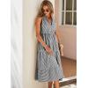 imageFloerns Womens Striped Print Notched Neck Sleeveless Ruffle A Line Midi DressBlack