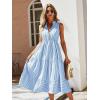 imageFloerns Womens Striped Print Notched Neck Sleeveless Ruffle A Line Midi DressBlue