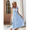 imageFloerns Womens Striped Print Notched Neck Sleeveless Ruffle A Line Midi DressBlue