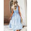 imageFloerns Womens Striped Print Notched Neck Sleeveless Ruffle A Line Midi DressBlue