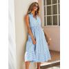 imageFloerns Womens Striped Print Notched Neck Sleeveless Ruffle A Line Midi DressBlue