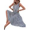 imageFloerns Womens Striped Print Notched Neck Sleeveless Ruffle A Line Midi DressBlue White Multi
