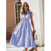 imageFloerns Womens Striped Print Notched Neck Sleeveless Ruffle A Line Midi DressBlue and White