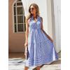 imageFloerns Womens Striped Print Notched Neck Sleeveless Ruffle A Line Midi DressBlue and White