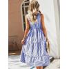imageFloerns Womens Striped Print Notched Neck Sleeveless Ruffle A Line Midi DressBlue and White