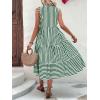imageFloerns Womens Striped Print Notched Neck Sleeveless Ruffle A Line Midi DressDark Green
