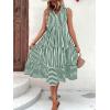 imageFloerns Womens Striped Print Notched Neck Sleeveless Ruffle A Line Midi DressDark Green