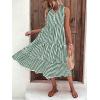 imageFloerns Womens Striped Print Notched Neck Sleeveless Ruffle A Line Midi DressDark Green