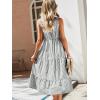 imageFloerns Womens Striped Print Notched Neck Sleeveless Ruffle A Line Midi DressGrey and White