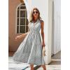 imageFloerns Womens Striped Print Notched Neck Sleeveless Ruffle A Line Midi DressGrey and White