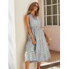 imageFloerns Womens Striped Print Notched Neck Sleeveless Ruffle A Line Midi DressGrey and White