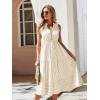 imageFloerns Womens Striped Print Notched Neck Sleeveless Ruffle A Line Midi DressKhaki