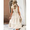 imageFloerns Womens Striped Print Notched Neck Sleeveless Ruffle A Line Midi DressKhaki