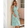 imageFloerns Womens Striped Print Notched Neck Sleeveless Ruffle A Line Midi DressMint Green