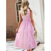 imageFloerns Womens Striped Print Notched Neck Sleeveless Ruffle A Line Midi DressPink and White