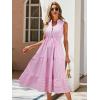 imageFloerns Womens Striped Print Notched Neck Sleeveless Ruffle A Line Midi DressPink and White